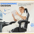 GUNJI Gaming Chair, Computer Chair with Footrest and Lumbar Support, Gaming Chair with Adjustable Reclining Angle, 360° Swivel Seat and Headrest,Thickened for Office and Video Games, White
