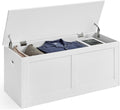 VASAGLE Storage Chest, Storage Trunk with 2 Safety Hinges, Storage Bench, Shoe Bench, Farmhouse Style, 15.7 x 39.4 x 18.3 Inches, for Entryway, Bedroom, Living Room, Cloud White ULSB164W01