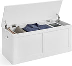 VASAGLE Storage Chest, Storage Trunk with 2 Safety Hinges, Storage Bench, Shoe Bench, Farmhouse Style, 15.7 x 39.4 x 18.3 Inches, for Entryway, Bedroom, Living Room, Cloud White ULSB164W01