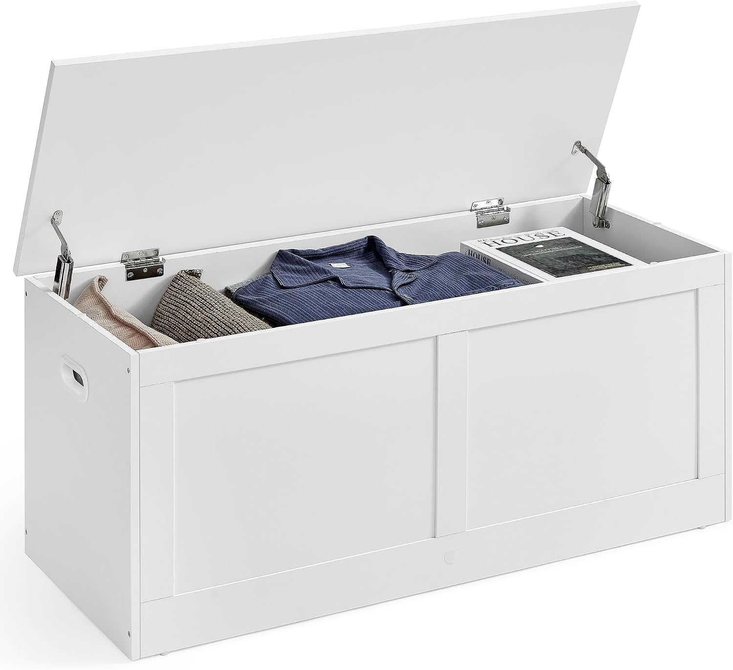 VASAGLE Storage Chest, Storage Trunk with 2 Safety Hinges, Storage Bench, Shoe Bench, Farmhouse Style, 15.7 x 39.4 x 18.3 Inches, for Entryway, Bedroom, Living Room, Cloud White ULSB164W01