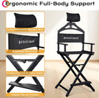 BYOOTIQUE Makeup Artist Stool Chair Protable 28" Height Tall Folding Directors Chair Aluminum Makeup Chair with Head Rest for Wedding Hair Stylist Studio Salon Vanity Craft Show, Black