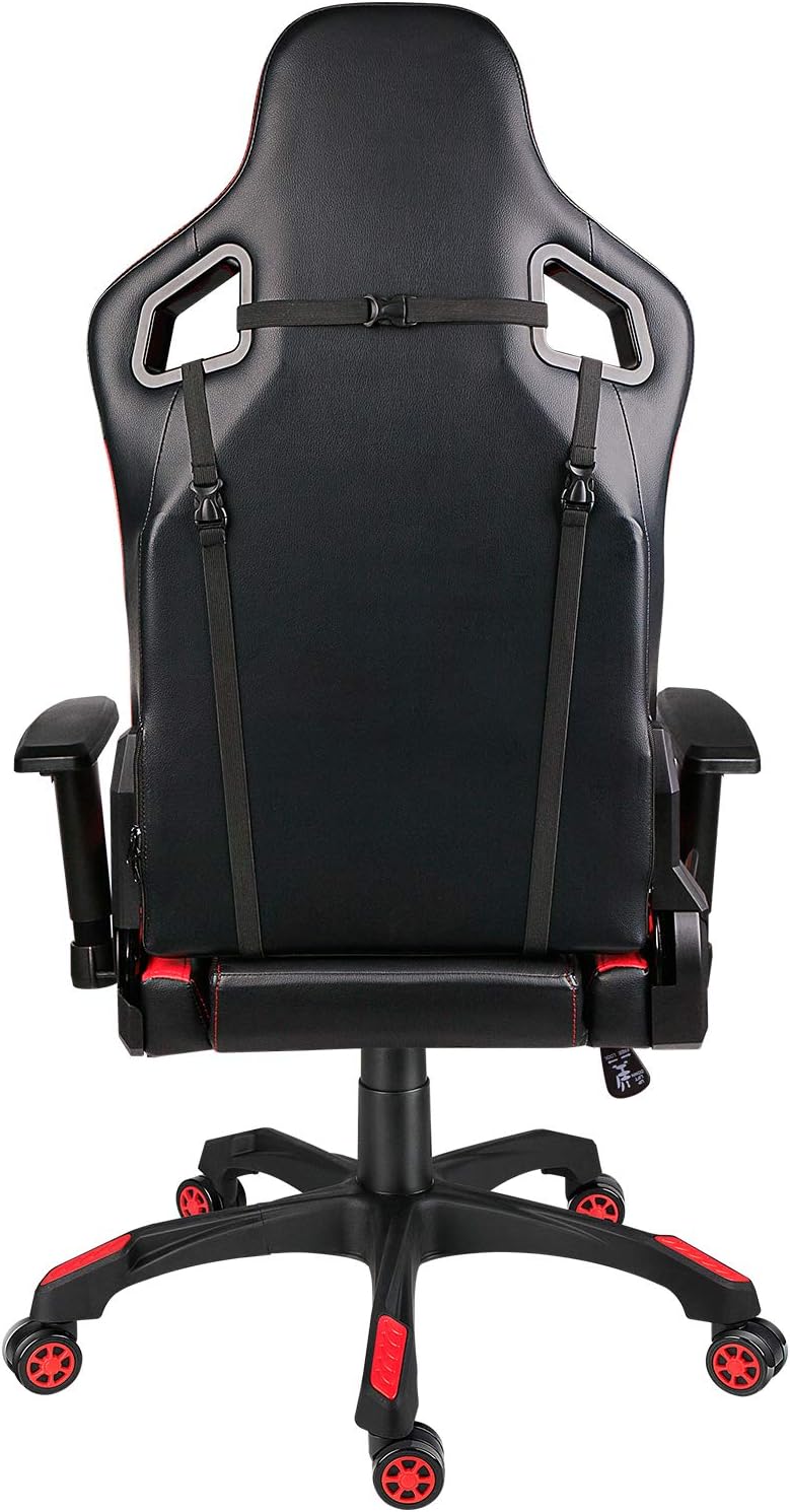 Leopard Gaming Chair, High Back PU Leather Office Chair, Adjustable Video Gaming Chairs, Swivel Racing Chair with Adjustable Armrest (Black/Red)