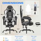 GUNJI Gaming Chair, Computer Chair with Footrest and Lumbar Support, Gaming Chair with Adjustable Reclining Angle, 360° Swivel Seat and Headrest,Thickened for Office and Video Games, White