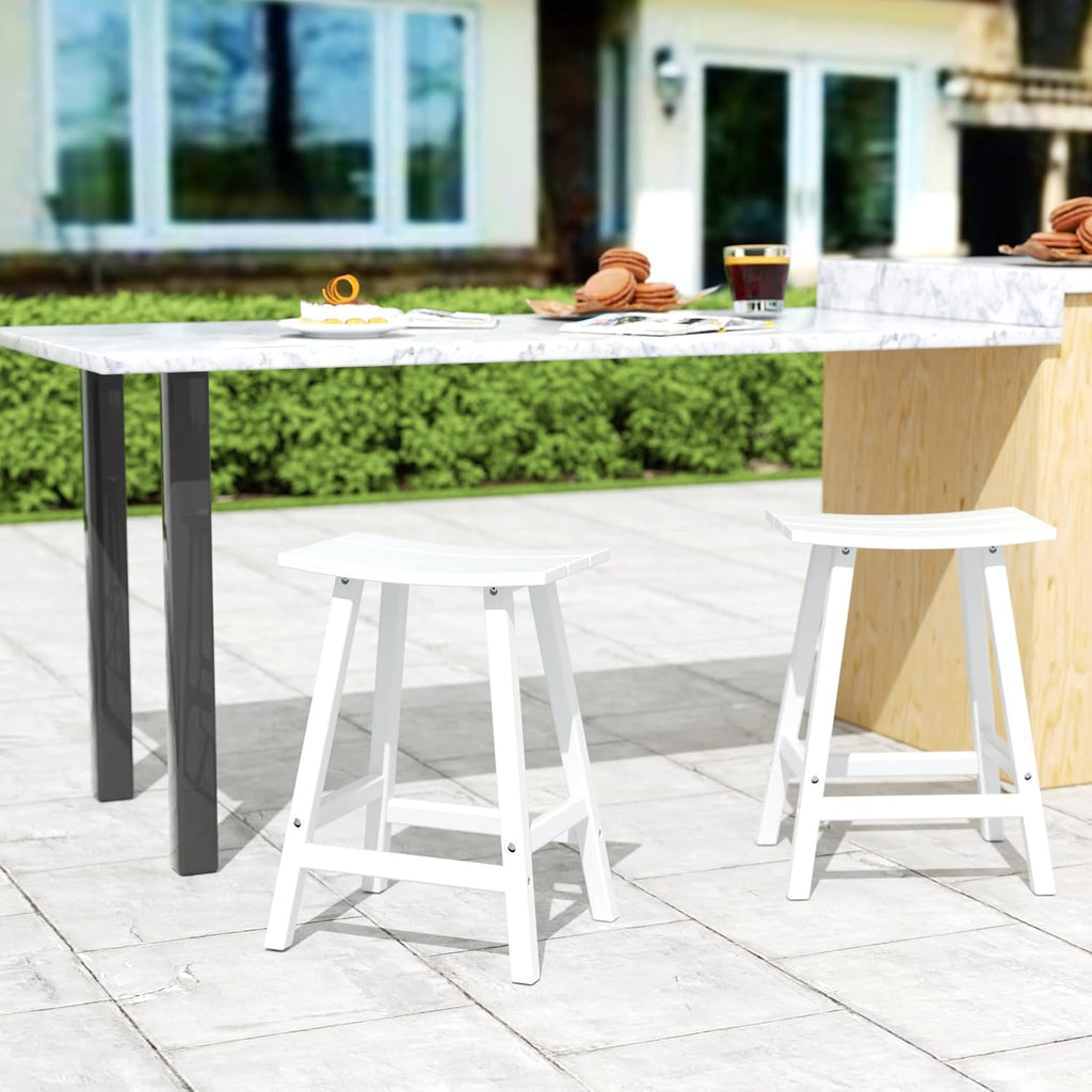 Westin Outdoors Laguna WO Home Furniture Patio Counter Stools Set of 2 PCS Outdoor Adirondack 24" in Saddle Bar Stools for Porch, Backyard, BarBQ, Party, Events (White), White
