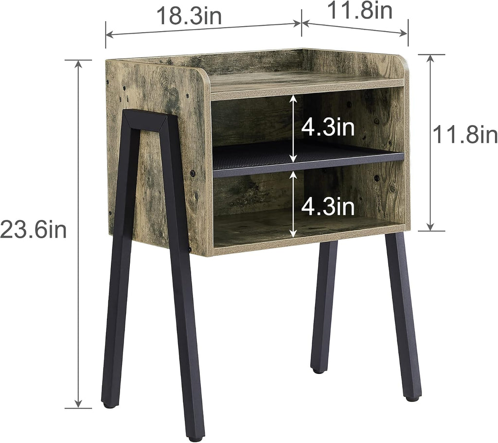 VECELO Nightstand Set of 2,Industrial Side Table End Table,Stackable Accent Table with 2-Tier Open Storage Compartments for Bedroom, Living Room and Small Spaces