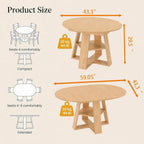 5 Piece Round Extendable Dining Table Set for 4, 43"-59" Natural Wood Oval Expanding Kitchen Table with 4 French Upholstered Chairs, Space Saving Extendable Dining Room Tables with Storage Shelf