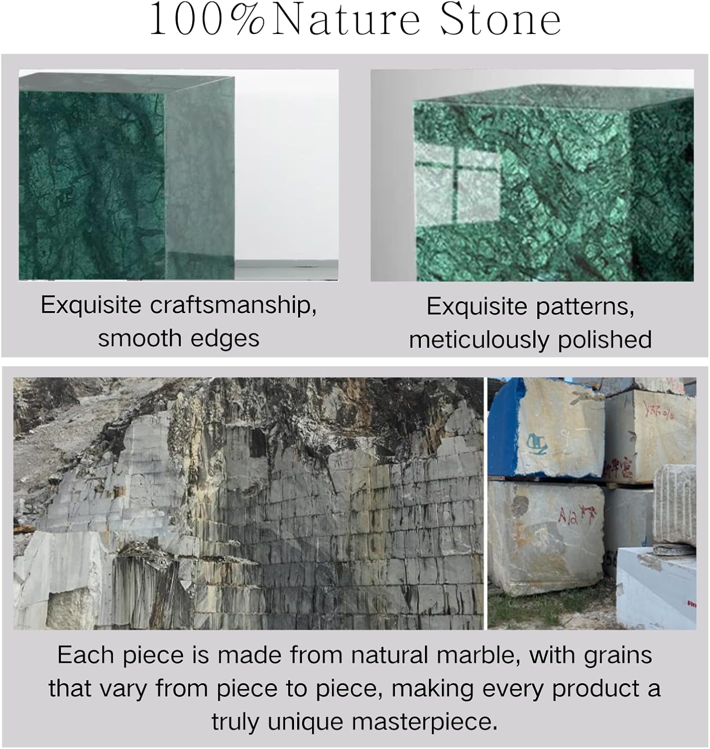 Luxury Natural Marble Square Side Table & Coffee Table, Accent End Table for Modern Couch, Bed, Living Room, Bedroom, and Showroom（Green）