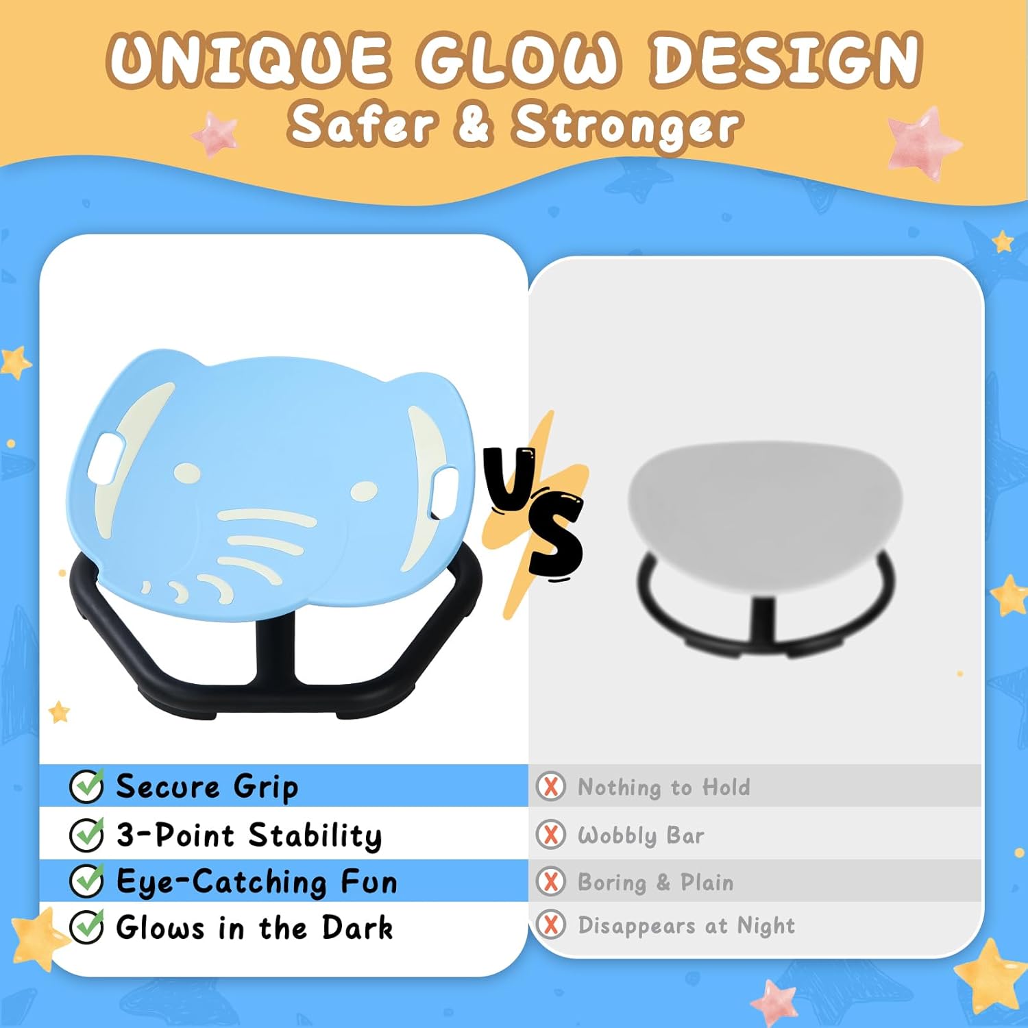 Spinning Chair for Autistic Kids, Glow-in-the-Dark Elephant Sensory Chair, Autism Sensory Toys, Sit and Spin Swivel Seat ADHD Must Haves, Supports Balance & Coordination, Ages 3+ (Blue)