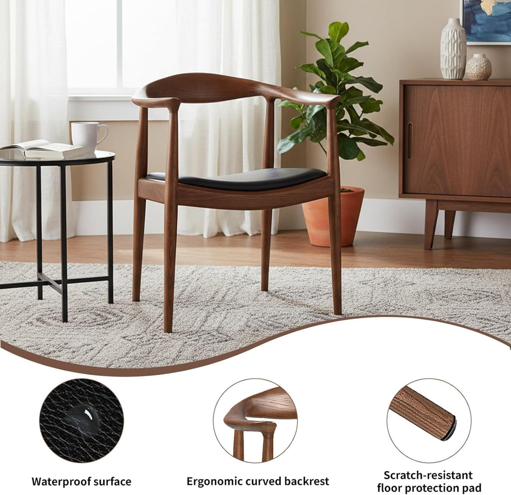 Kennedy Armchair Set of 2, Mid Century Modern Dining Chair, PU Upholstered Kennedy Chair, Ash Wood Armchair for Living Room, Dining Room, Office, Kitchen, Fully Assembled (Walnut)