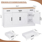 Shintenchi Buffet Cabinet with Storage,53.4" Large Kitchen Storage Cabinet with 3 Drawers and 4 Doors,Wood Farmhouse Buffet Sideboard with Adjustable Shelf for Kitchen Living Room, White