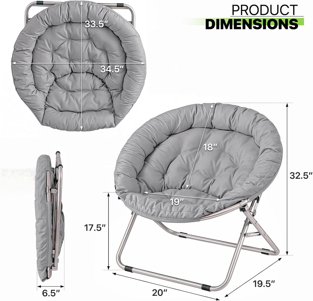 Magshion Oversized Folding Saucer Chair for Adults, Durable 600D Oxford Fabric & Sturdy Metal Frame, Comfy Circle Chair for Bedroom, Dorm, or Living Room (Grey, Set of 2)