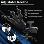 Massage Gaming Chair with Footrest - Ergonomic PC Office Chair with Lumbar Support, Headrest, Armrest - High Back PU Leather Recliner, Heavy Duty Swivel Gamer Chair, Black