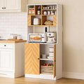 Artswish Large Pantry Cabinet with Power Outlets, Scandinavian Modern Style 4 Tier Kitchen Storage Cabinet with Microwave Stand, Kitchen Hutch with Storage for Living Room, Dining Room, Natural Color