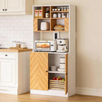 Artswish Large Pantry Cabinet with Power Outlets, Scandinavian Modern Style 4 Tier Kitchen Storage Cabinet with Microwave Stand, Kitchen Hutch with Storage for Living Room, Dining Room, Natural Color