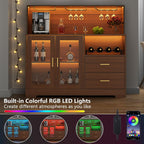 Auromie Wine Bar Cabinet with LED Light, Home Coffee Cabinet with Wine and Glass Rack, Kitchen Buffet Sideboard with Storage Cabinet&Drawers, Modern Liquor Cabinet for Living Room Dining Room (Brown)