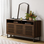 FENSULN Buffet Sideboard Cabinet Modern Storage Cabinet with Louvered Door and Adjustable Shelf for Kitchen, Coffee Bar, Living Room, Brown