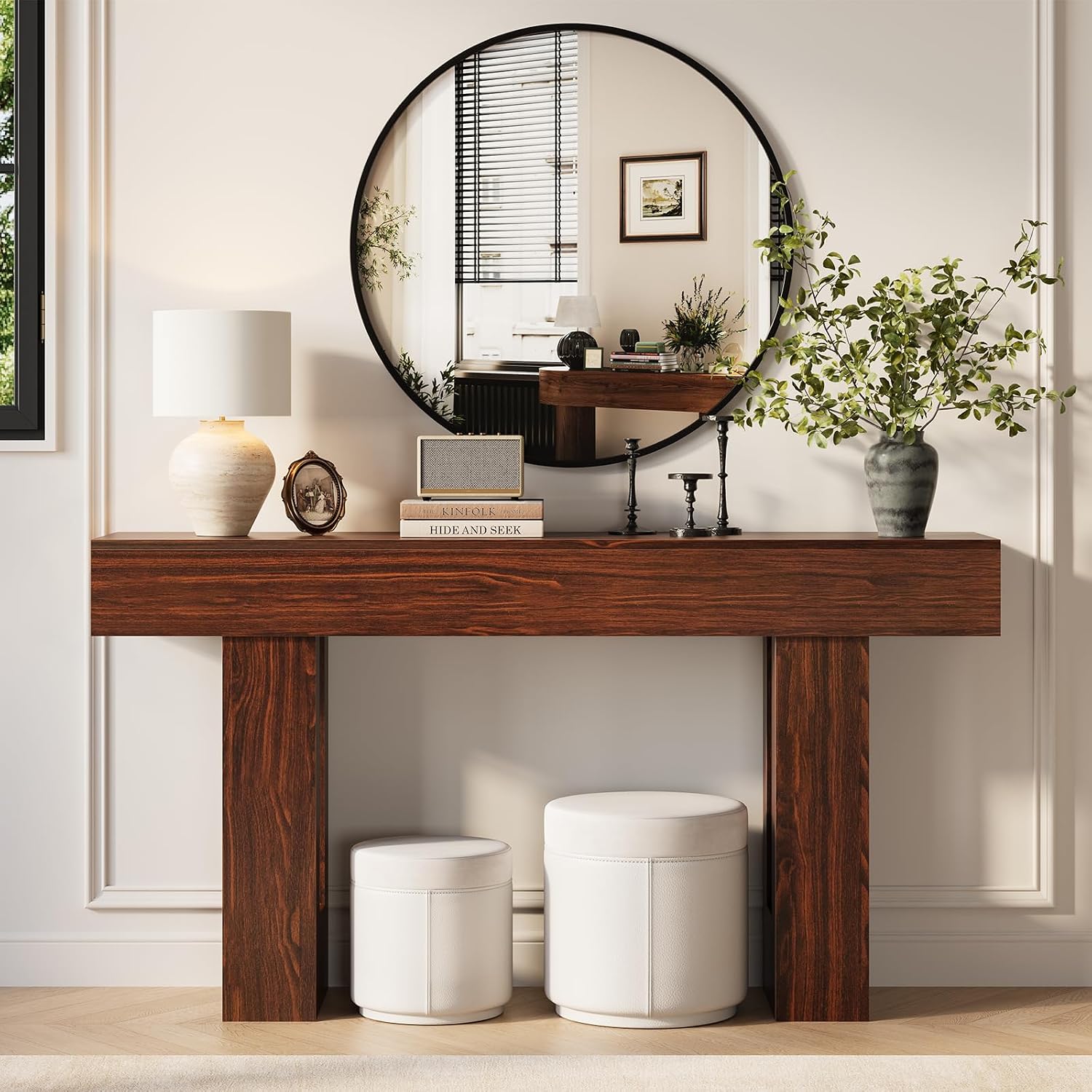Gadroad 63" Farmhouse Narrow Entryway Console Table, Dark Walnut | with Drawers, Rustic Accent Table for Entryway, Hallway or Behind Sofa, Decorative Foyer Table for Small Spaces