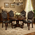 Dining Chairs Set of 6 – Antique Style Leather Dining Room Chairs with Solid Wood Legs and Rivet Decor, Ideal for Kitchen, Bedroom, Living Room (Brown armless)