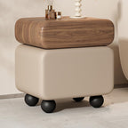 Stylish Rotatable Solid Wood Bedside Table Double Drawers Storage Cabinet with Rounded Corners Ball Feet for Living Room Creative idea(Brown Khaki,40 cm)