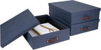 Bigso Oskar Canvas Fiberboard Document Letter Box - File Organizer Box for Important Paperwork - Document Storage with a Lid & Leather Handle - 3.3 in x 10.2 in x 13.8 in - Blue (Pack of 2)