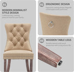 Leather Dining Chairs Set of 6, Upholstered Dining Room Chairs with Nailhead Trim, Sillas de Comedor Modernas 6, Wooden Kitchen Chairs for Dining Room, Living Room, Kitchen, Bedroom, Beige