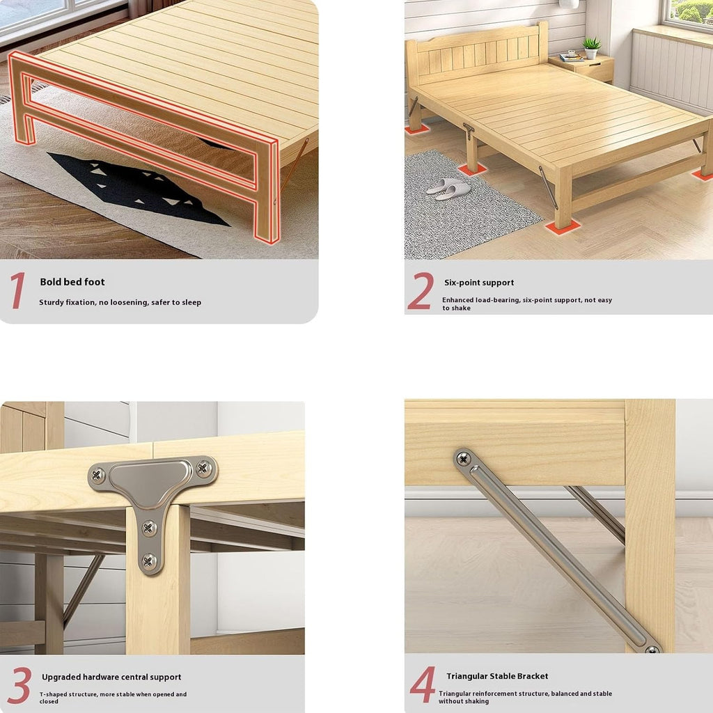 Camping Bed Folding Bed, Single Nap, Household Simple Solid Wood, Office Double Small Folding Bed(Medium)