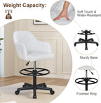 VECELO PU Leather Drafting Chair with Low Back and Footrest Ring, Height Adjustable, Swivel Rolling Wheels, for Drawing/Standing Desk/Office, White