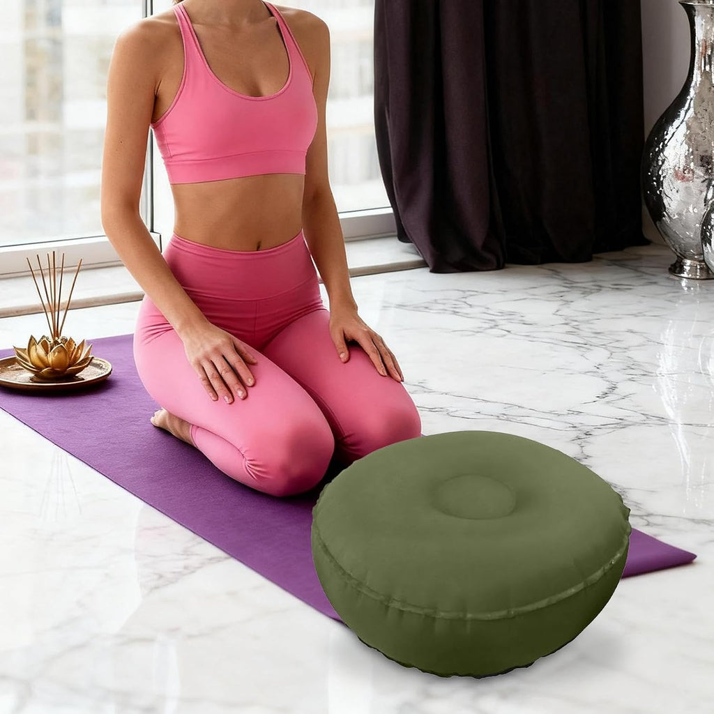 Inflatable Meditation Cushion Seating Indoor Outdoor Meditation Pillow Comfortable Lightweight, Green