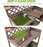 Outdoor Potting Bench, Wooden Garden Workstation Table w/Drawer, Open Shelf, Lower Storage- Extra PVC Layer