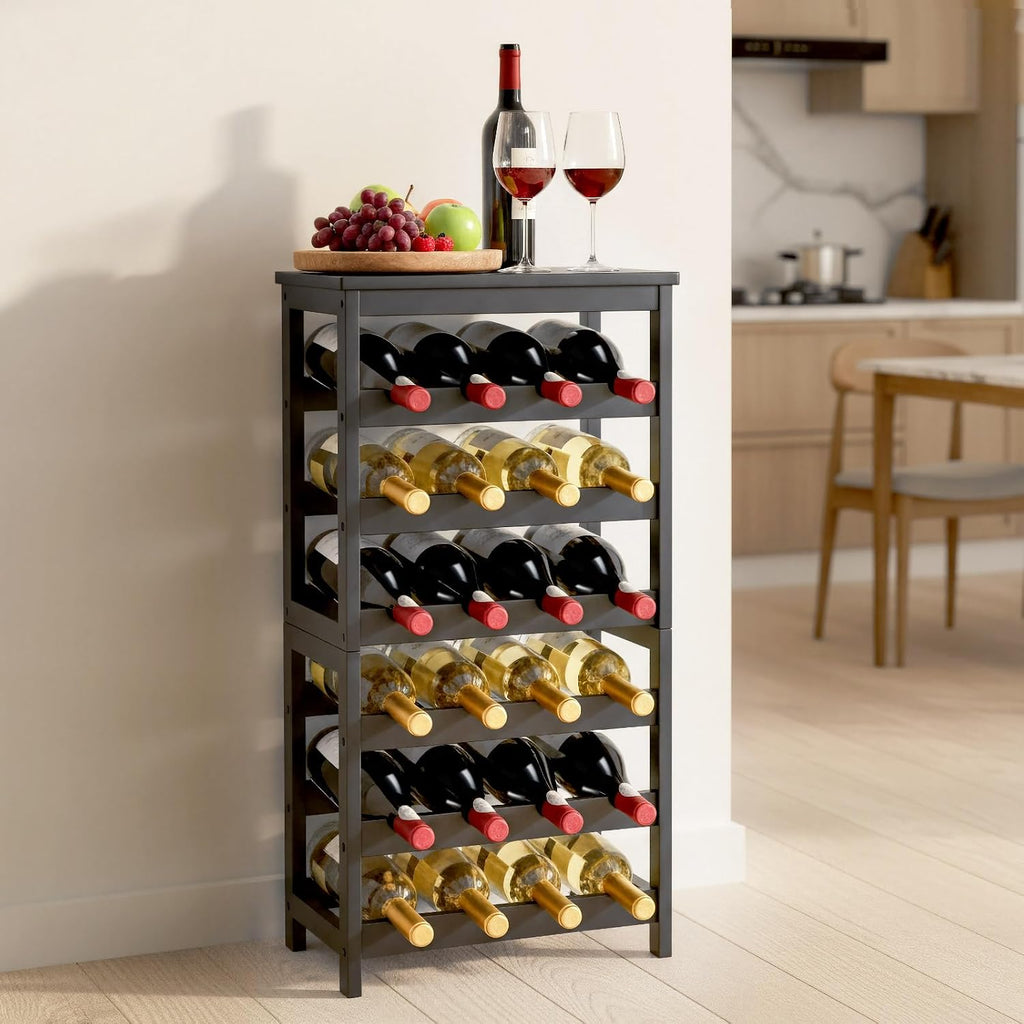 VEVOR 24 Bottle Detachable Wine Rack, 6-Tier Wine Bottle Holder,Solid Bamboo Wood Freestanding Floor Display Wine Storage Shelves with Table Top, for Kitchen,Cellar,Bar,Dining Room,Living Room(Black)