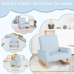 Kids Rocking Chair, Toddler Couch with Solid Wood Base & Non-Slip Pads, Durable Linen Fabric Toddlers Sofa, Children Rocker Armchair in Playroom, Nursery, Bedroom