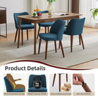 Dining Chair Set of 4, Linen Upholstered Dining Chair with Wood Legs, Wing Backrest, Wooden Kitchen Chair, Kitchen Chairs with Thick Cushions for Dining Room, Living Room, Blue