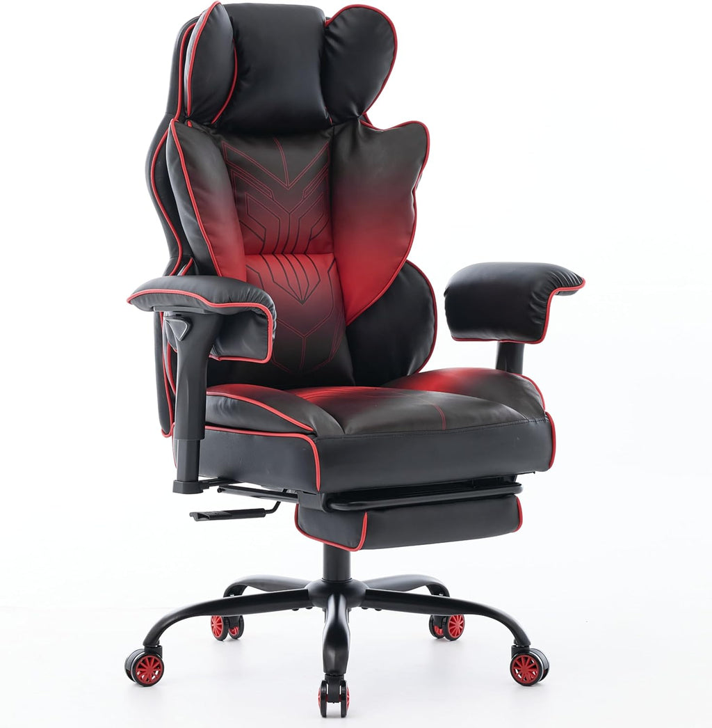 Big and Tall Gaming Office Chair 400lbs - Heavy Duty Ergonomic Computer Desk Chair with Footrest, Adjustable Armrests, High Back PU Leather with Racing Style (Black/Red)