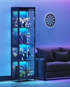 AODK Display Cabinet with LED Lights, 4-Tiers Display Case with Glass Storage Shelves, Black Curio Cabinet