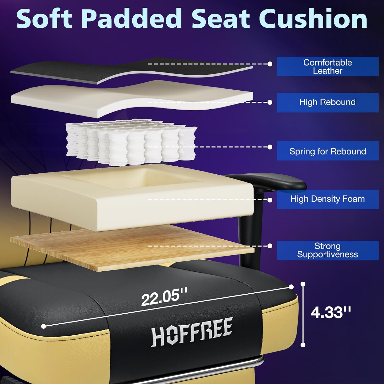 HOFFREE Gaming Chair with Footrest 160° Reclining Computer Chair with 15° Rocking Function Ergonomic Game Chairs for Adults 400lbs Home Office Compueter Desk Chair with 2D Armrests Yellow and Black