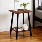 King Oasis 2-Tier Small Side Table for Living Room, End Table with Storage Shelf, Wood & Metal Bedside Table Nightstand for Small Spaces, Sturdy Sofa Side Table for Bedroom, Rustic Brown 2pcs