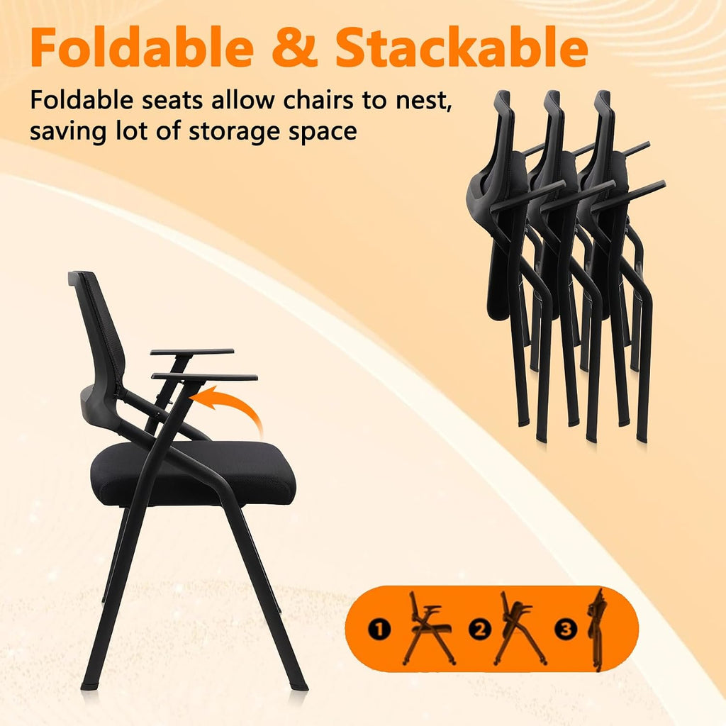 CLATINA Stackable & Foldable Office Chairs with Ergonomic Lumbar Support and Thickened Seat Cushion, Folding Mesh Fabric Reception Guest Chair for School Church Conference Waiting Room Black (2 pk)