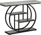 41.3" Console Table, Modern Sofa Table with Circle Base, 4-Tier Narrow Entryway Table for Hallway, Slim Industrial Accent Table with Storage Shelves for Living Room, Grey