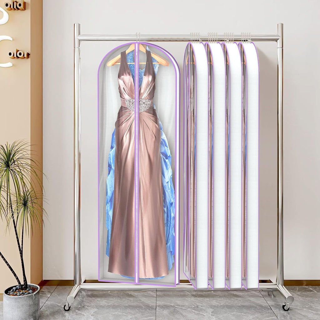 Zilink 72” Clear Garment Bags for Long Dresses Wedding Dress Bags for Gowns Long with 3" Gussted Dress Storage Bags Hanging for Long Evening Dresses, Winter Fur Coat, Prom Dresses, 4-Pack