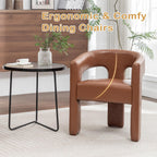 Modern Barrel Dining Chair, Comfy Faux Leather Upholstered Chairs with Open-Back, Assembled Vanity Chair, PU Leather Accent Chair Side Armchair for Dining Room, Kitchen, Living Room（Brown）