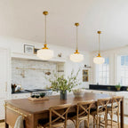Vintage Brass Milk Glass Pendant Light Fixture, 13.8" White Pleated Glass Chandelier, Antique Pendant Lights, for Kitchen Island Lighting, Hallway, Bedroom, Dining Room, Foyer, E26 Bulb Included