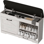 39" Shoe Storage Bench with Padded Seat Cushion & Lift Top Storage Box & 2 Flip Drawers, Small Entryway Shoe Rack Bench with 2 Doors and Adjustable Shelf, Shoes Cabinet for Hallway, Living Room, White