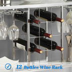 ASYA Wine Rack Table with Glass Holder, 3-Tier with Temered Glass Shelves, Modern Liquor Cabinet with Storage for Wine Bar, Living Room, Kitchen and Dining Room (Silver Finish)