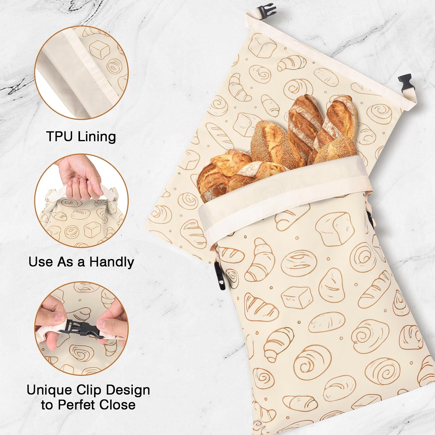 LAKE OF FIRE 16.9"x12.6" Reusable Bread Storage Bags for Homemade Bread with Reusable 2 Sourdough Proofing Covers,Food Cloth Bag Storage Box (Beige + Bread)