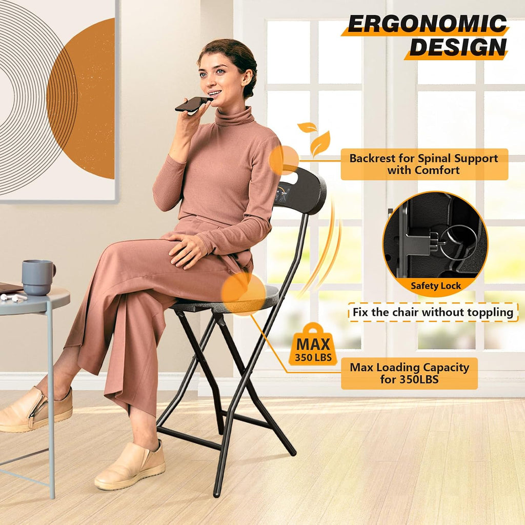 5Rcom Folding Stool, 2 Pack 18 inch Folding Bar Stool with Backrest and Handle, Foldable Stools for Adults Up to 350lbs, Collapsible Round Folding Counter Height Stool Chair for Camping Kitchen