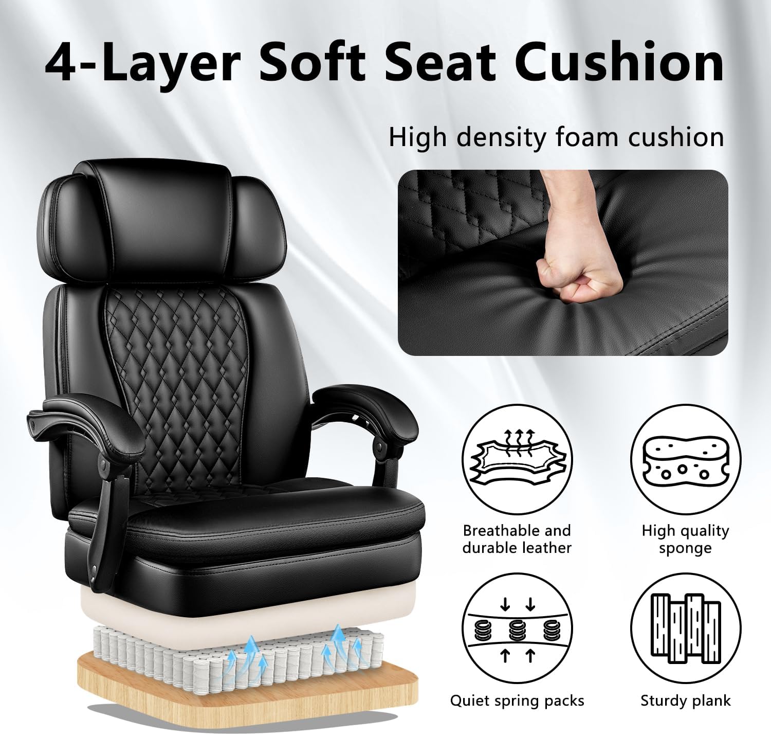 Office Chair with Foot Rest 400lbs, High Back Leather Office Chair Big and Tall, Heavy Duty Ergonomic Executive Desk Chair for Home Office, Black
