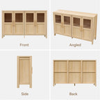 55" Sideboard Cabinet with Glass Doors, Large Buffet Cabinet with Storage and Shelves, Modern Accent Console Table for Dining Room Living Room Entryway (Natural)