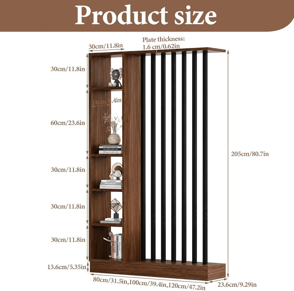 Wall Room Divider Entrance Hall Partition Screen Column Floor to Ceiling Wall Room Divider with Storage Shelves Modern Room Dividers with Shelves,Walnut+Black,L47×W9×H81