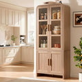 77" Tall Kitchen Pantry Cabinets, Wooden Curved Storage Cabinets with Adjustable Shelf, 1.18'' Panel Freestanding Cupboard for Dining Room, Living Room, Bathroom, Oak, 1Pcs