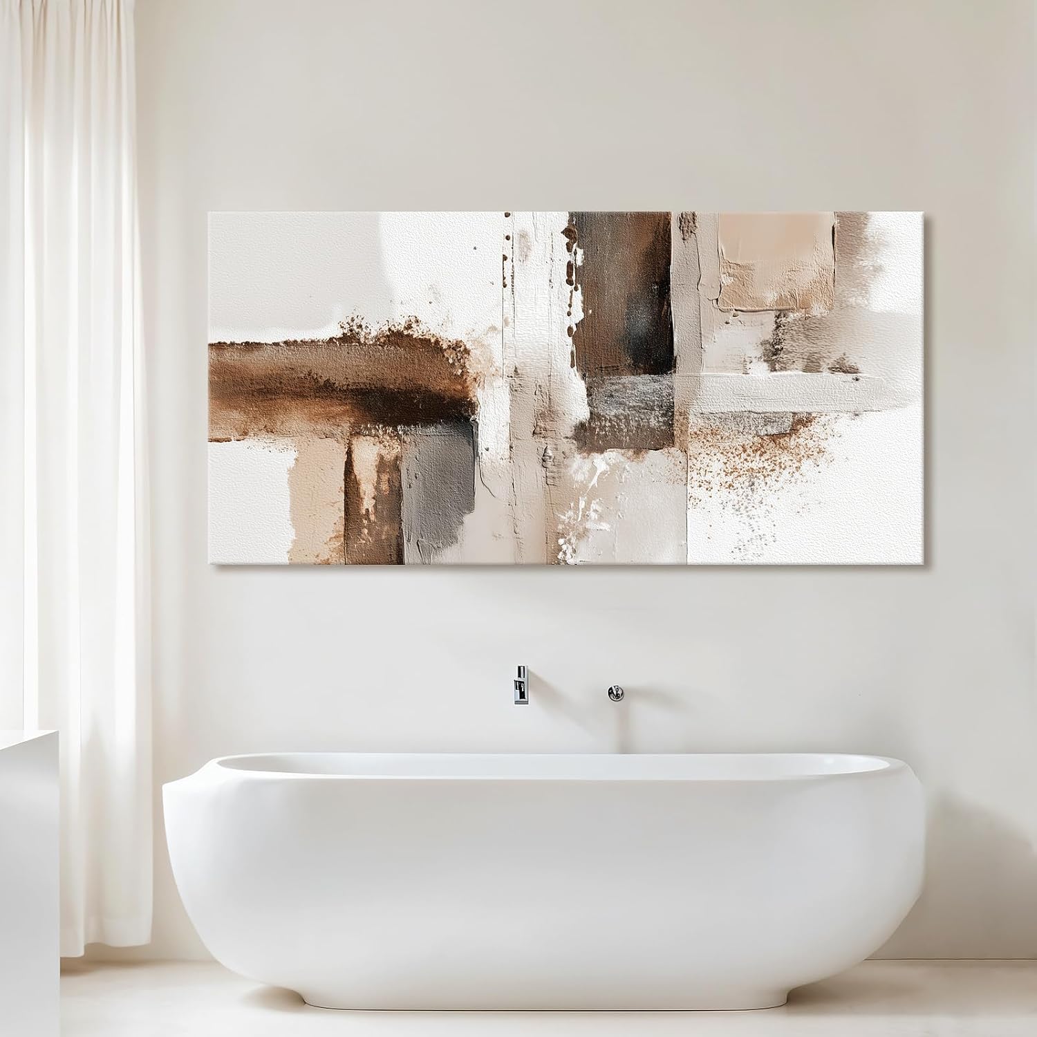 Azatyam Wall Art for Living Room Canvas Wall Art Abstract Beige Brown White Minimalist Modern Wall Decor for Bedroom Home Wall Art Picture Prints Horizontal Large Artwork Paintings Decor 20" x 40"